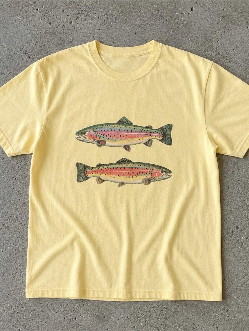 Gildan Yellow Tee with Twin Trout Graphic